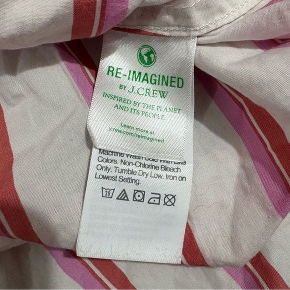 J Crew Poplin Shirt Top Pink White Stripe Relaxed Fit Washed Cotton Sz 20 Preppy - Picture 11 of 11